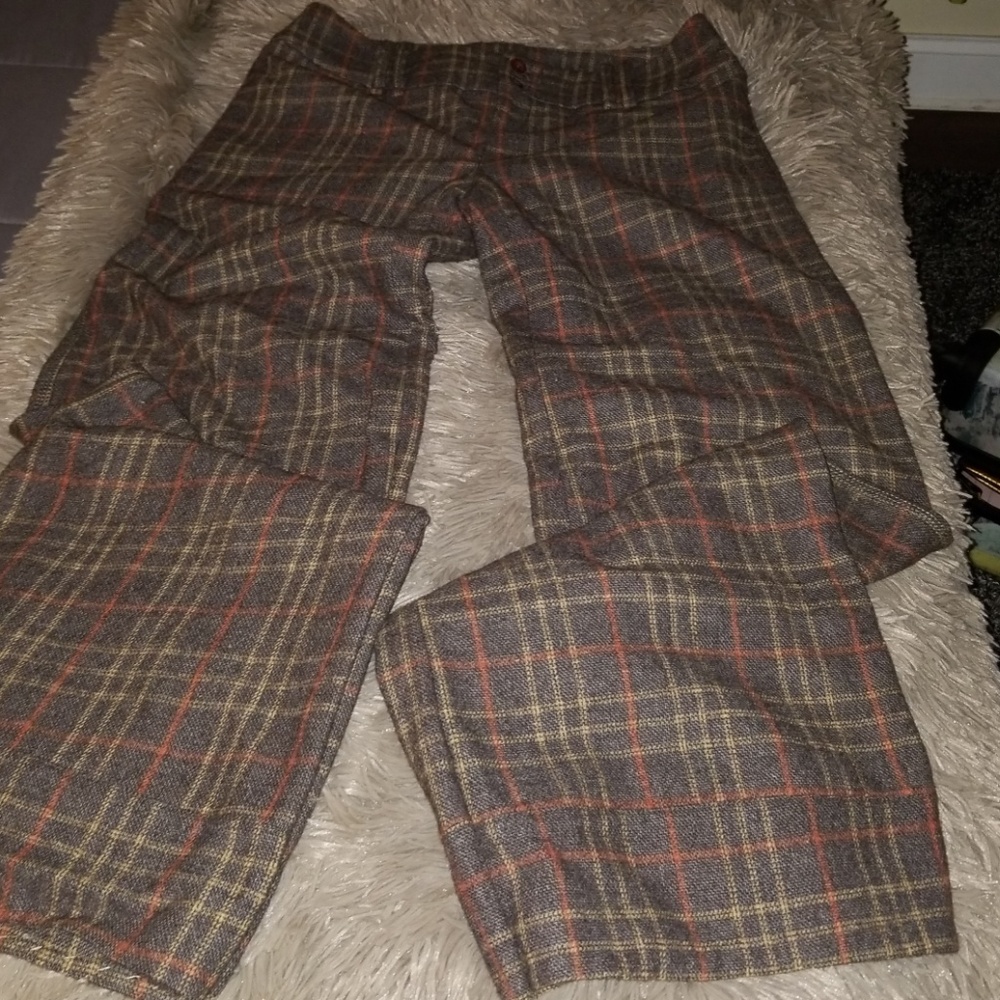 Wool wide pant with burnt orange and tan stripes